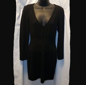 H&M Black V-Neck Long-Sleeve Dress with Gold Accent Zippers Size 6